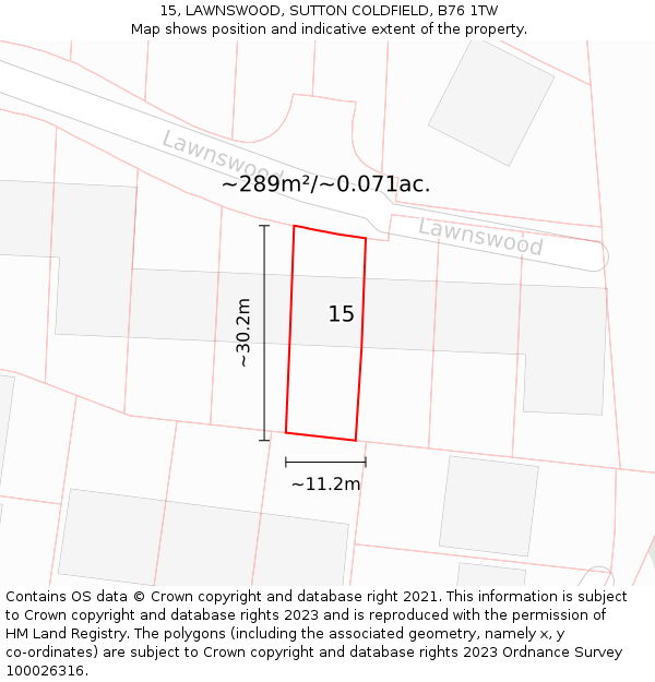 15, LAWNSWOOD, SUTTON COLDFIELD, B76 1TW: Plot and title map