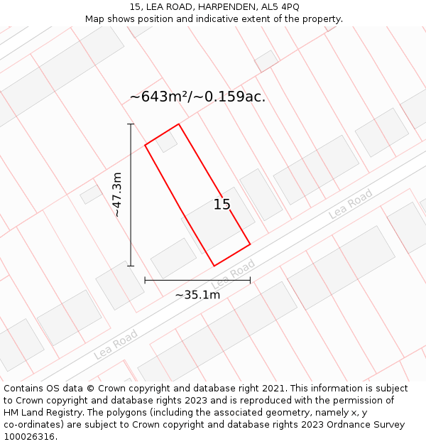 15, LEA ROAD, HARPENDEN, AL5 4PQ: Plot and title map