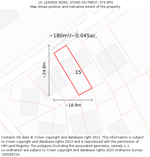 15, LEASIDE ROAD, STOKE-ON-TRENT, ST4 6PN: Plot and title map