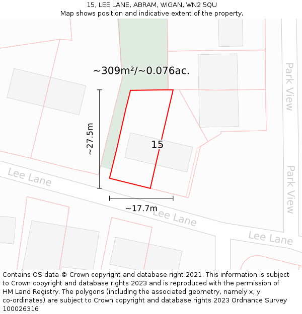 15, LEE LANE, ABRAM, WIGAN, WN2 5QU: Plot and title map