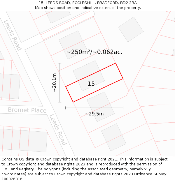 15, LEEDS ROAD, ECCLESHILL, BRADFORD, BD2 3BA: Plot and title map