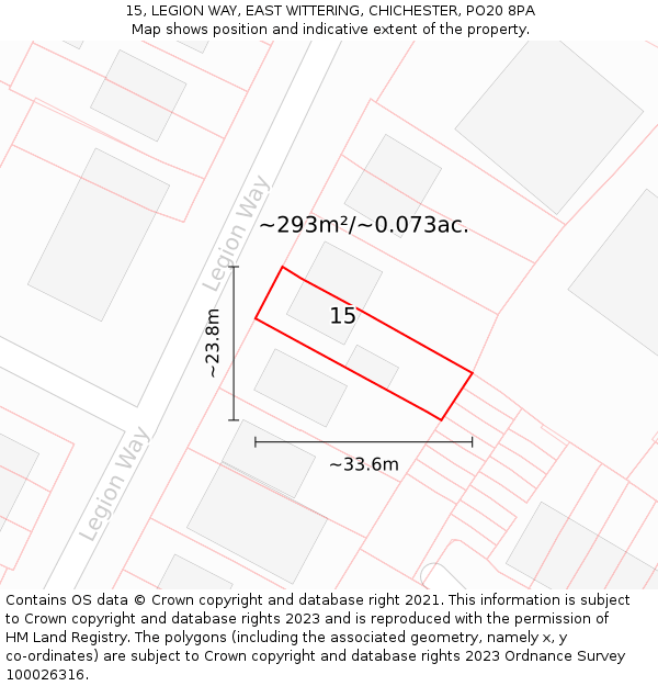 15, LEGION WAY, EAST WITTERING, CHICHESTER, PO20 8PA: Plot and title map