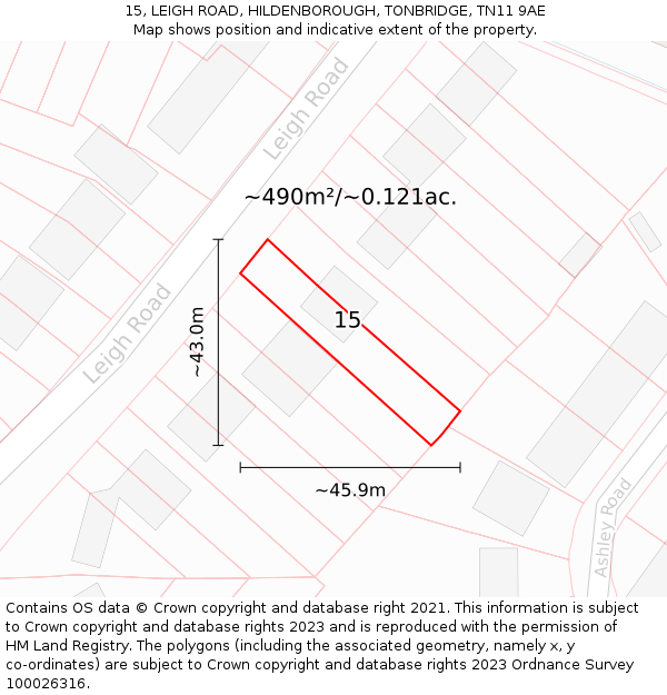 15, LEIGH ROAD, HILDENBOROUGH, TONBRIDGE, TN11 9AE: Plot and title map