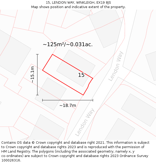 15, LENDON WAY, WINKLEIGH, EX19 8JS: Plot and title map