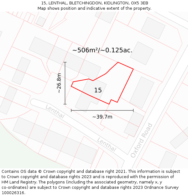 15, LENTHAL, BLETCHINGDON, KIDLINGTON, OX5 3EB: Plot and title map