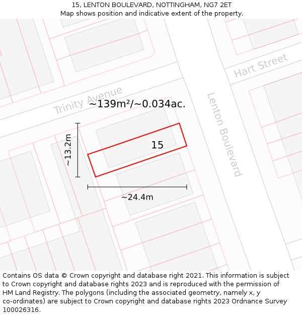 15, LENTON BOULEVARD, NOTTINGHAM, NG7 2ET: Plot and title map