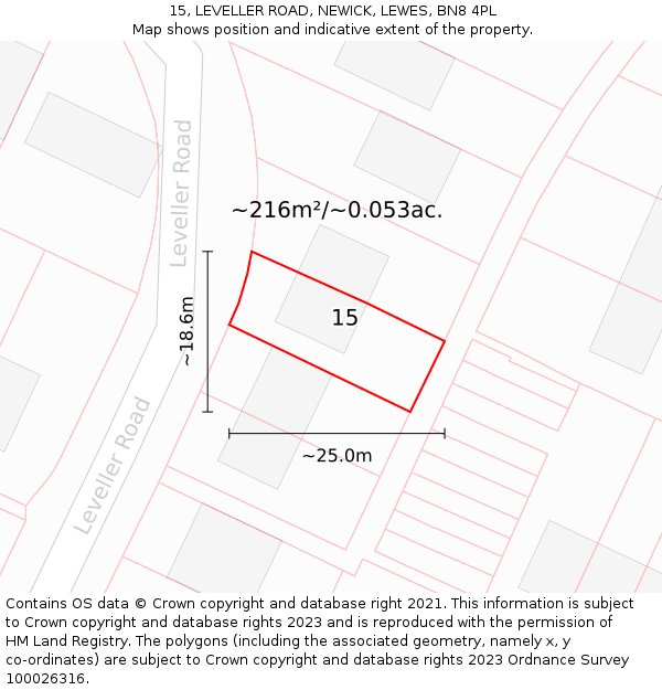 15, LEVELLER ROAD, NEWICK, LEWES, BN8 4PL: Plot and title map