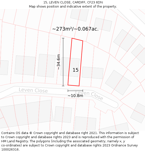 15, LEVEN CLOSE, CARDIFF, CF23 6DN: Plot and title map