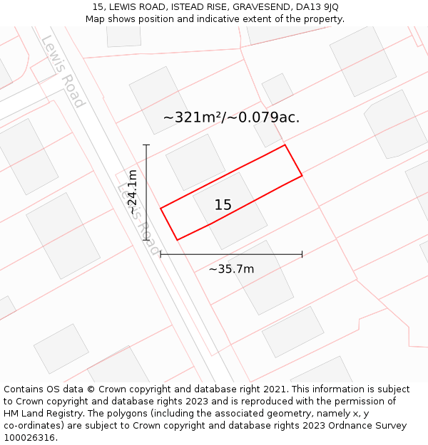 15, LEWIS ROAD, ISTEAD RISE, GRAVESEND, DA13 9JQ: Plot and title map