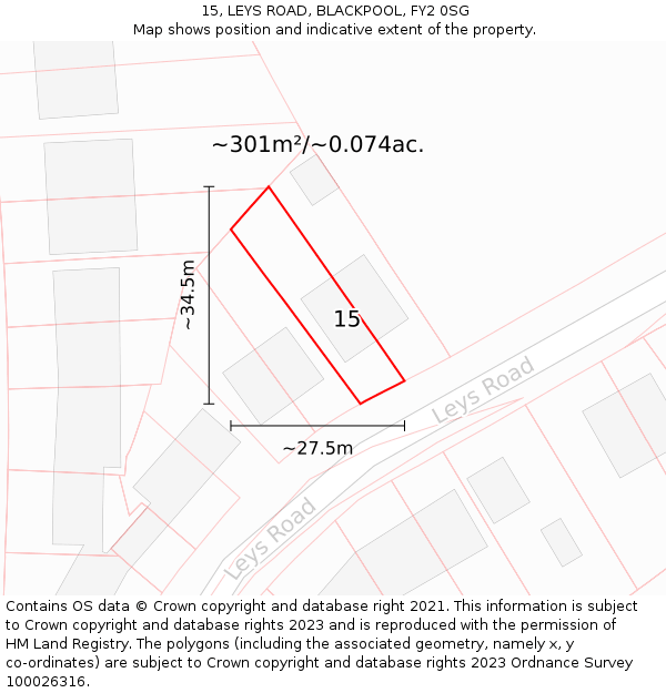 15, LEYS ROAD, BLACKPOOL, FY2 0SG: Plot and title map