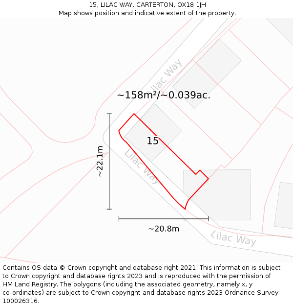 15, LILAC WAY, CARTERTON, OX18 1JH: Plot and title map