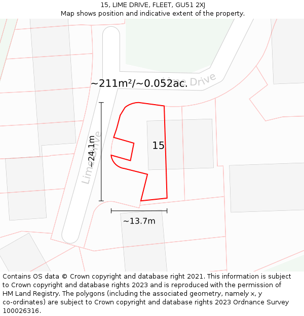 15, LIME DRIVE, FLEET, GU51 2XJ: Plot and title map