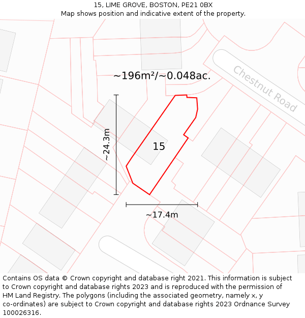 15, LIME GROVE, BOSTON, PE21 0BX: Plot and title map