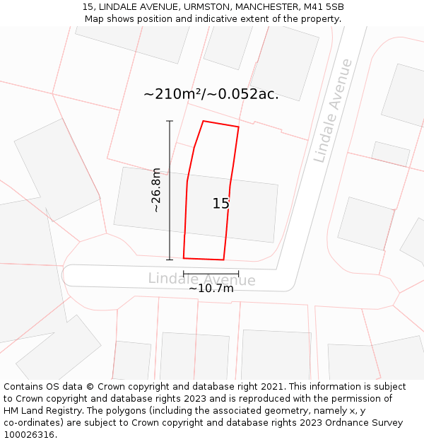 15, LINDALE AVENUE, URMSTON, MANCHESTER, M41 5SB: Plot and title map