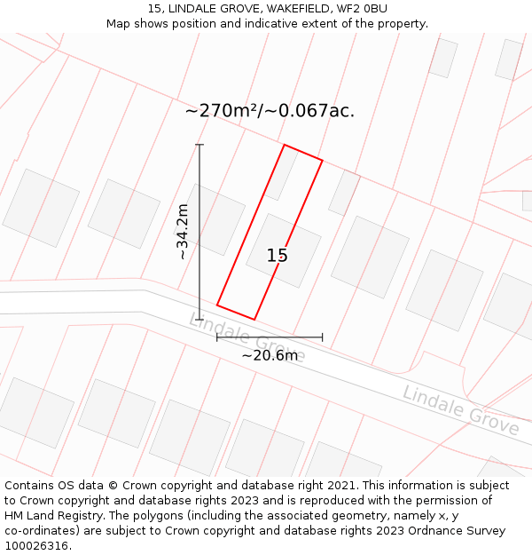 15, LINDALE GROVE, WAKEFIELD, WF2 0BU: Plot and title map