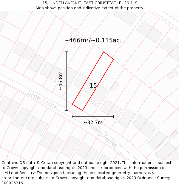 15, LINDEN AVENUE, EAST GRINSTEAD, RH19 1LS: Plot and title map