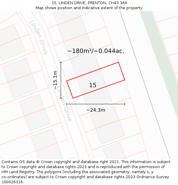 15, LINDEN DRIVE, PRENTON, CH43 3AX: Plot and title map