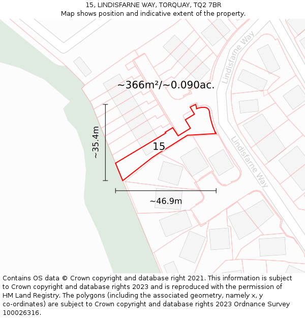 15, LINDISFARNE WAY, TORQUAY, TQ2 7BR: Plot and title map