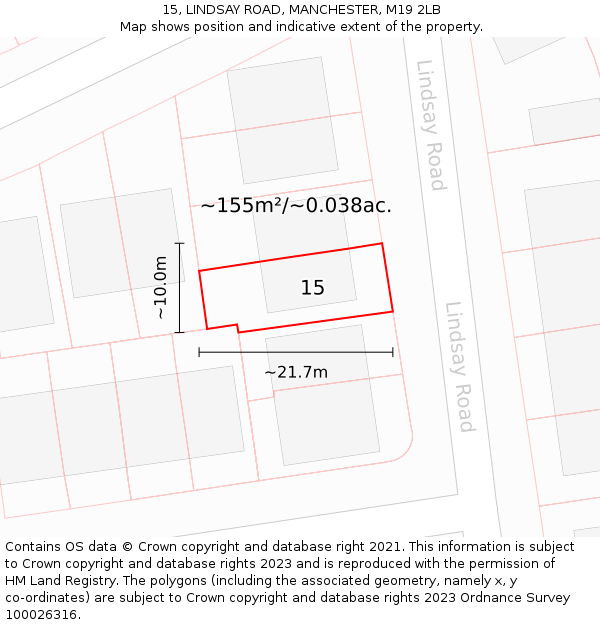 15, LINDSAY ROAD, MANCHESTER, M19 2LB: Plot and title map