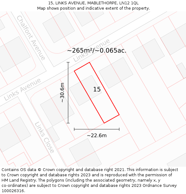 15, LINKS AVENUE, MABLETHORPE, LN12 1QL: Plot and title map