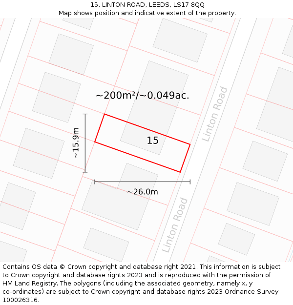 15, LINTON ROAD, LEEDS, LS17 8QQ: Plot and title map