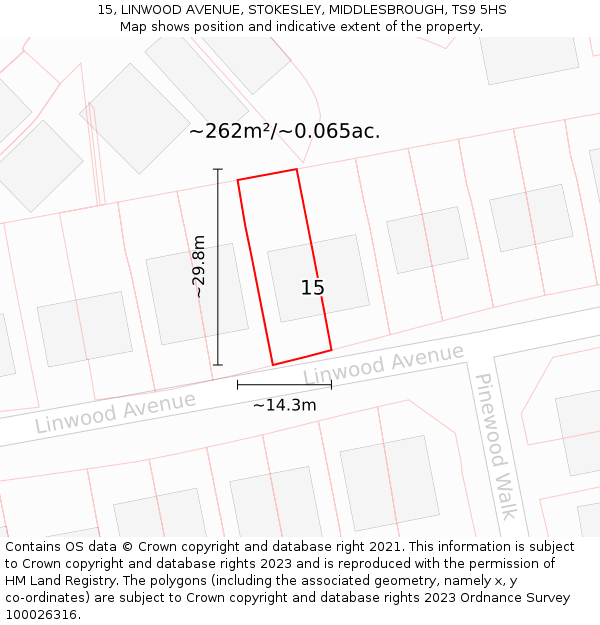 15, LINWOOD AVENUE, STOKESLEY, MIDDLESBROUGH, TS9 5HS: Plot and title map