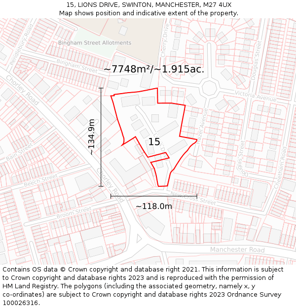 15, LIONS DRIVE, SWINTON, MANCHESTER, M27 4UX: Plot and title map