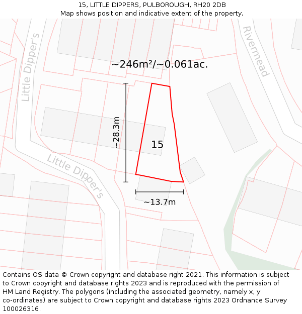 15, LITTLE DIPPERS, PULBOROUGH, RH20 2DB: Plot and title map