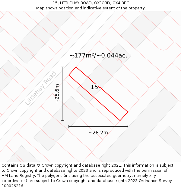 15, LITTLEHAY ROAD, OXFORD, OX4 3EG: Plot and title map