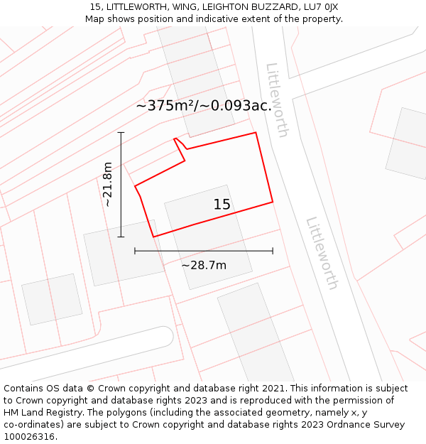 15, LITTLEWORTH, WING, LEIGHTON BUZZARD, LU7 0JX: Plot and title map