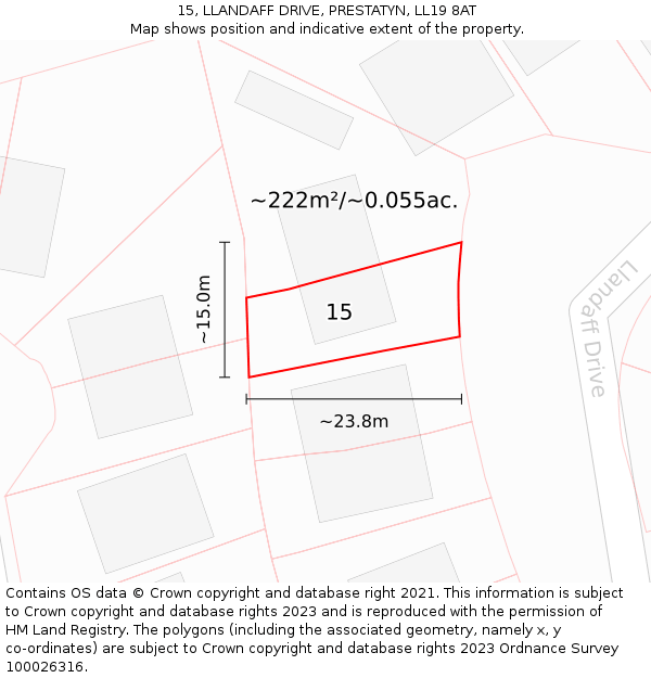 15, LLANDAFF DRIVE, PRESTATYN, LL19 8AT: Plot and title map