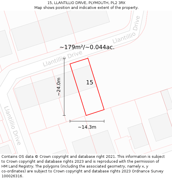 15, LLANTILLIO DRIVE, PLYMOUTH, PL2 3RX: Plot and title map