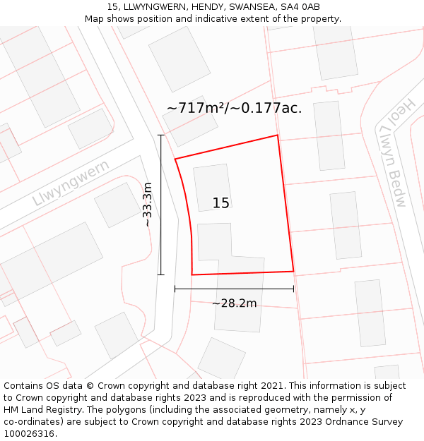 15, LLWYNGWERN, HENDY, SWANSEA, SA4 0AB: Plot and title map