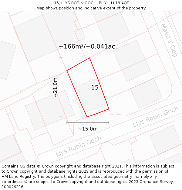 15, LLYS ROBIN GOCH, RHYL, LL18 4QE: Plot and title map