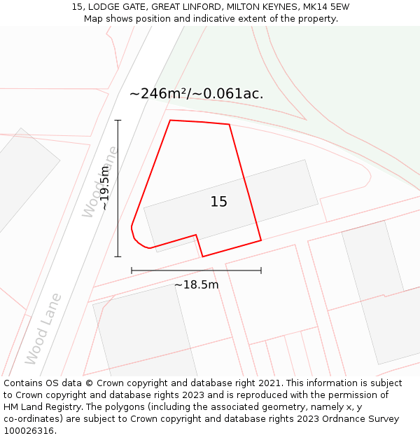 15, LODGE GATE, GREAT LINFORD, MILTON KEYNES, MK14 5EW: Plot and title map