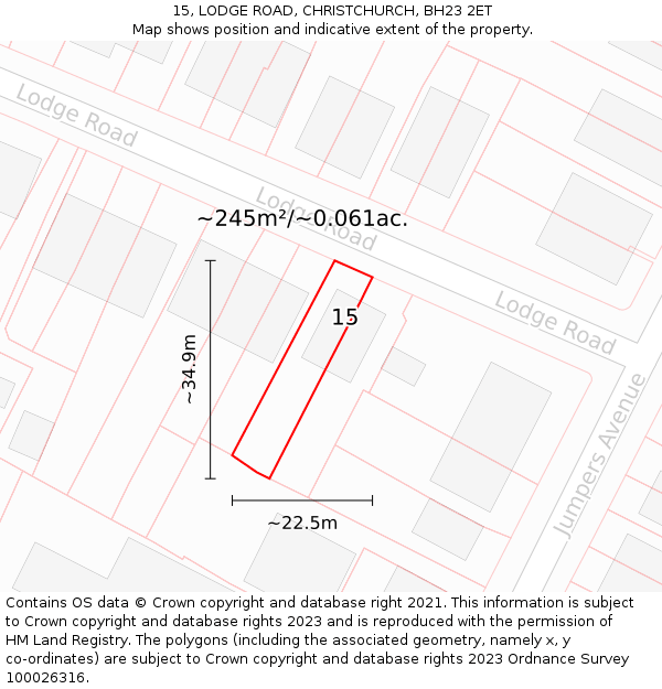 15, LODGE ROAD, CHRISTCHURCH, BH23 2ET: Plot and title map