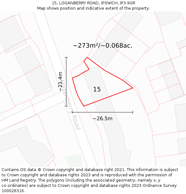 15, LOGANBERRY ROAD, IPSWICH, IP3 9GR: Plot and title map