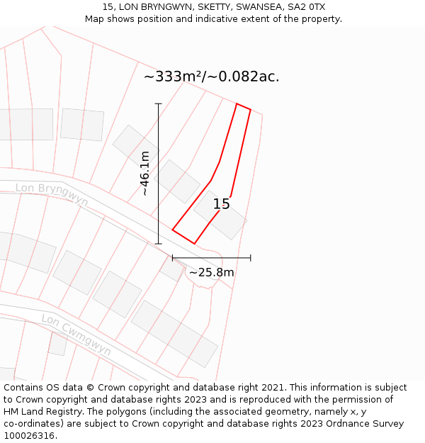 15, LON BRYNGWYN, SKETTY, SWANSEA, SA2 0TX: Plot and title map