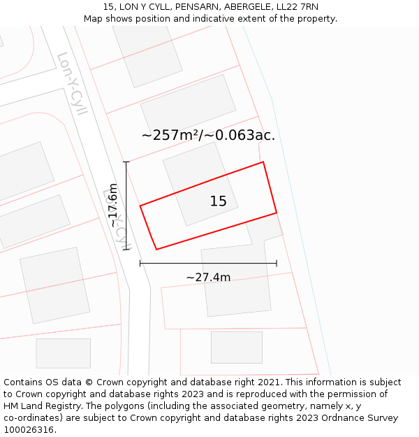 15, LON Y CYLL, PENSARN, ABERGELE, LL22 7RN: Plot and title map