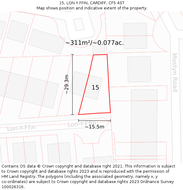 15, LON Y FFIN, CARDIFF, CF5 4ST: Plot and title map