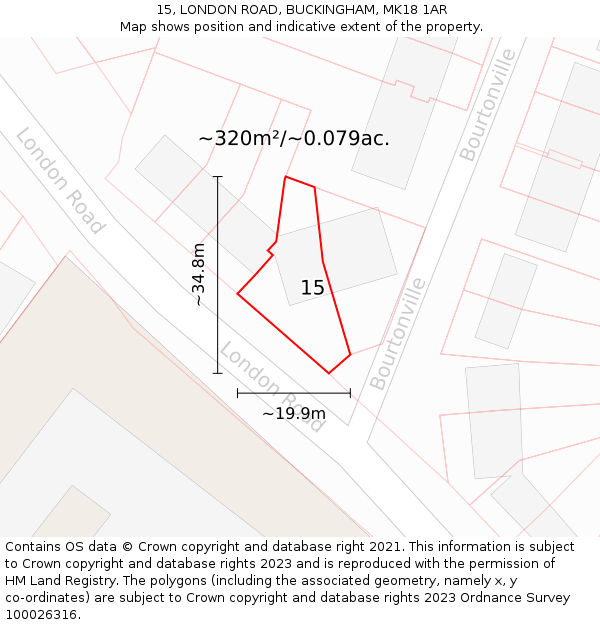 15, LONDON ROAD, BUCKINGHAM, MK18 1AR: Plot and title map