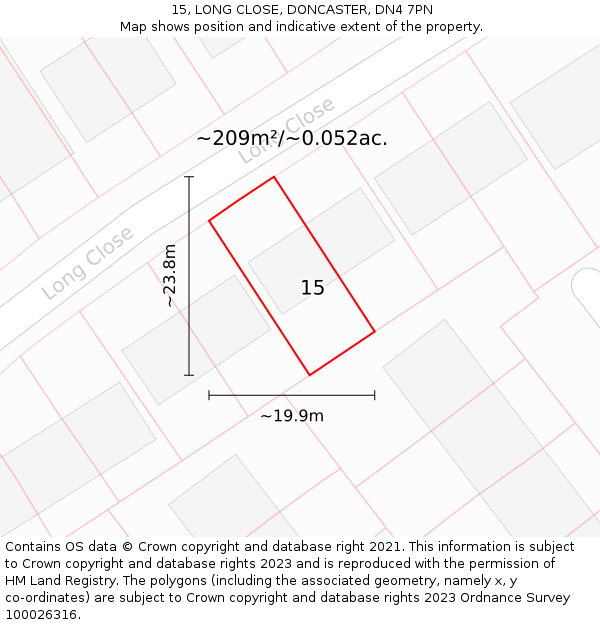 15, LONG CLOSE, DONCASTER, DN4 7PN: Plot and title map