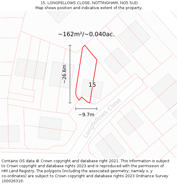 15, LONGFELLOWS CLOSE, NOTTINGHAM, NG5 5UD: Plot and title map