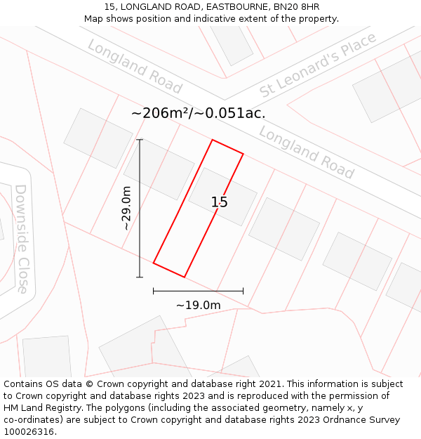 15, LONGLAND ROAD, EASTBOURNE, BN20 8HR: Plot and title map