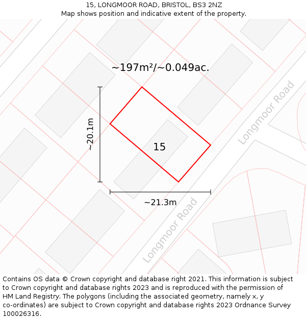 15, LONGMOOR ROAD, BRISTOL, BS3 2NZ: Plot and title map