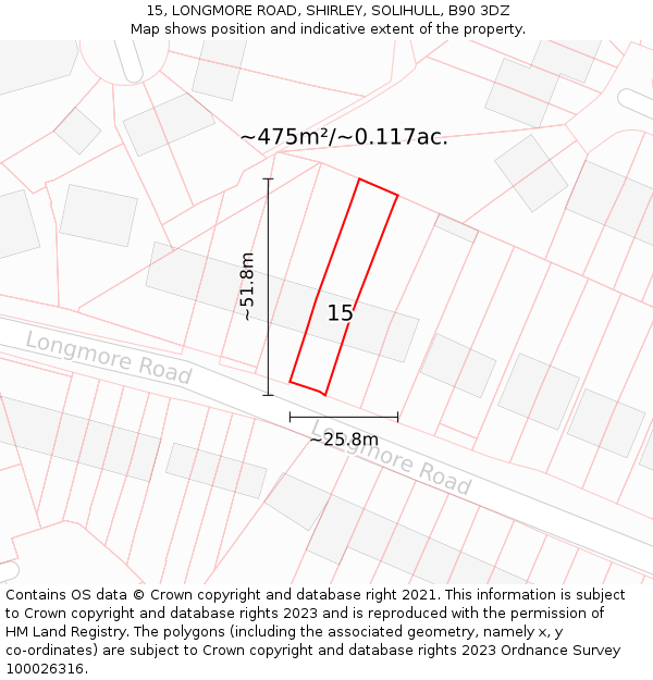 15, LONGMORE ROAD, SHIRLEY, SOLIHULL, B90 3DZ: Plot and title map