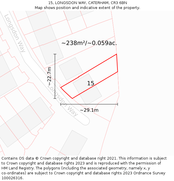 15, LONGSDON WAY, CATERHAM, CR3 6BN: Plot and title map