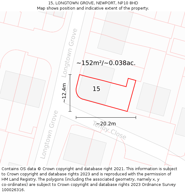 15, LONGTOWN GROVE, NEWPORT, NP10 8HD: Plot and title map