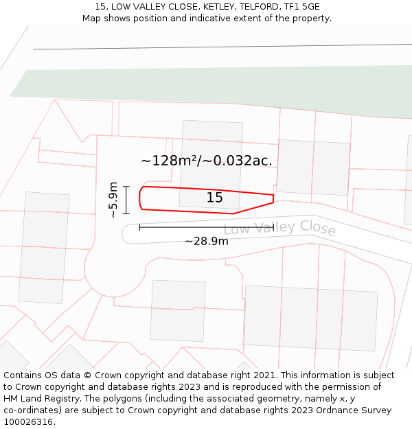 15, LOW VALLEY CLOSE, KETLEY, TELFORD, TF1 5GE: Plot and title map