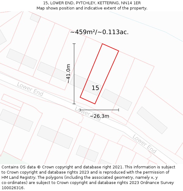 15, LOWER END, PYTCHLEY, KETTERING, NN14 1ER: Plot and title map